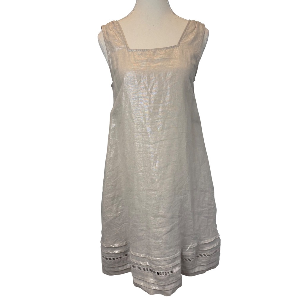 C&C California XS NEW Silver 100% Linen Sleeveless Shift Dress Beach Eco